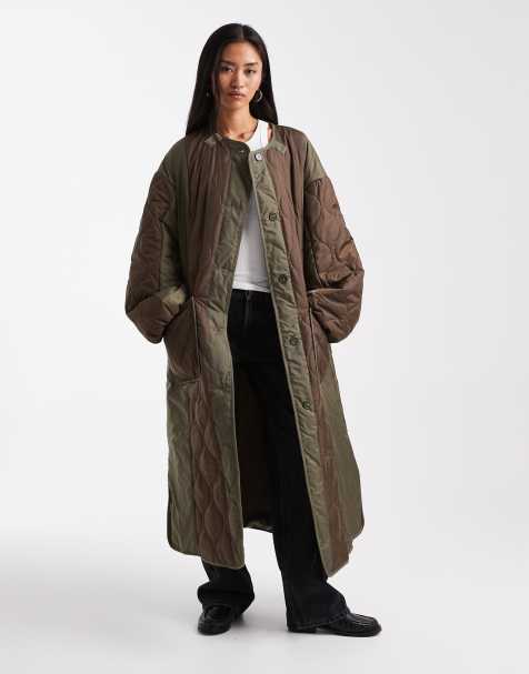 ASOS DESIGN longline hybrid jacket in khaki and brown - view 1