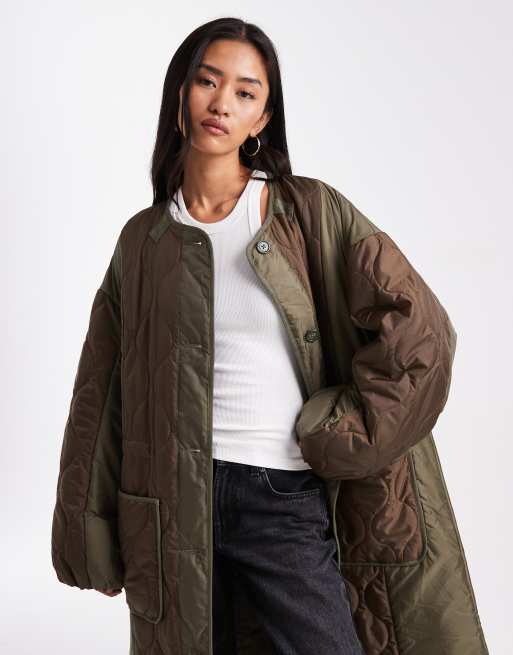 ASOS DESIGN longline hybrid jacket in khaki green and brown