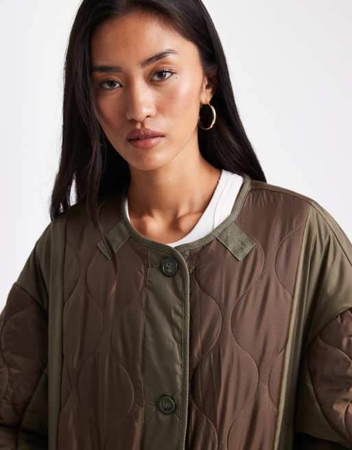 ASOS DESIGN longline hybrid jacket in khaki green and brown