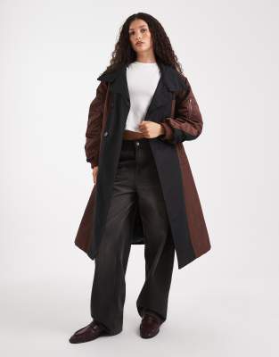 Asos Design Longline Hybrid Parka Jacket In Brown
