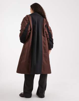 Asos Design Longline Hybrid Parka Jacket In Brown