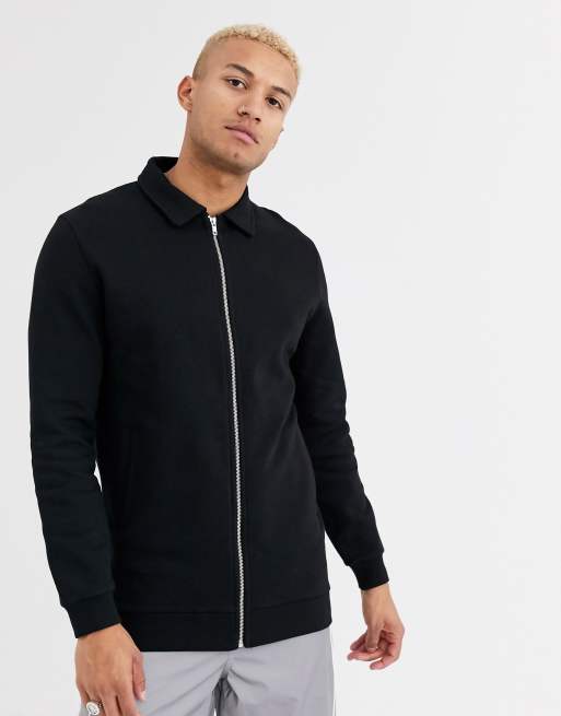 ASOS DESIGN longline jersey harrington jacket in black ASOS
