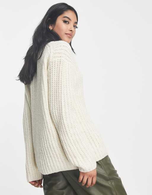 ASOS DESIGN longline jumper in chunky rib in cream