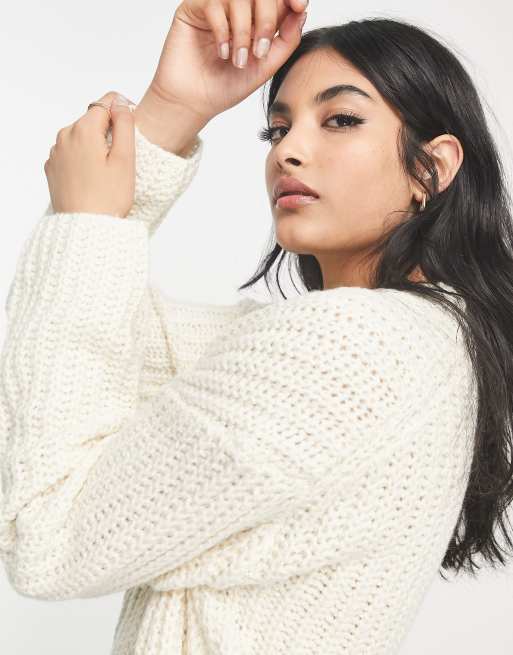 ASOS DESIGN longline jumper in chunky rib in cream