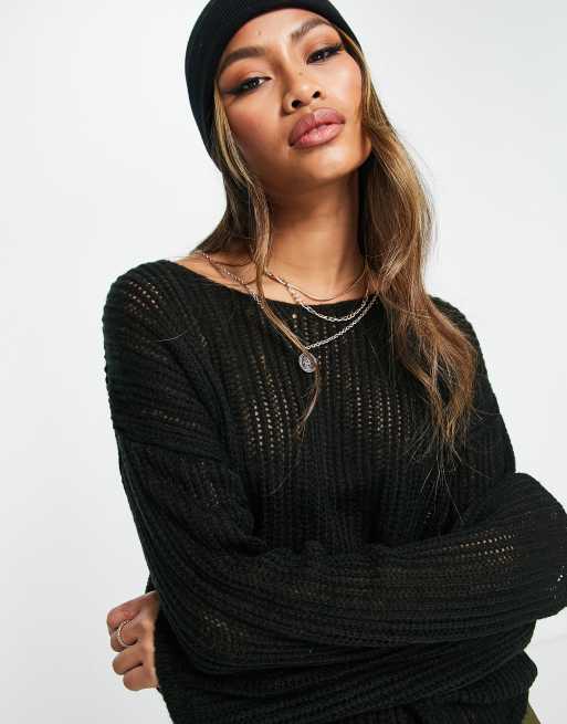 ASOS DESIGN longline jumper in open stitch in black ASOS