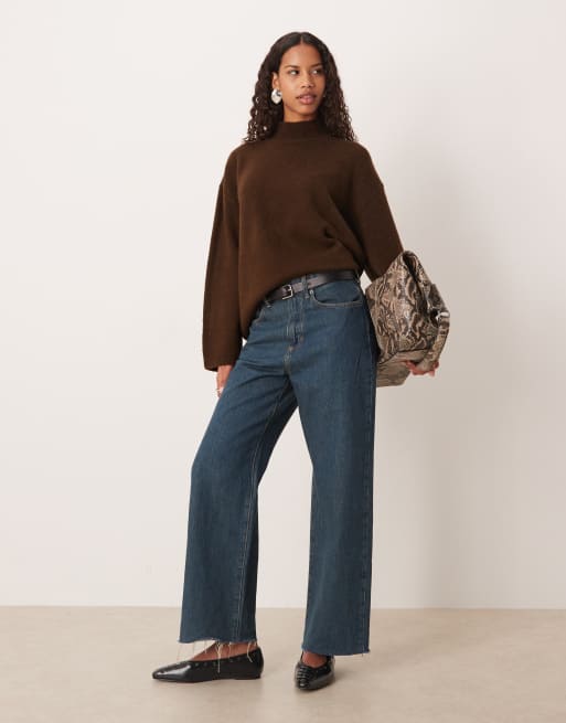 ASOS DESIGN longline jumper with funnel neck in chocolate, 2 of 4