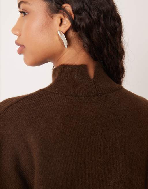 ASOS DESIGN longline jumper with funnel neck in chocolate, 3 of 4