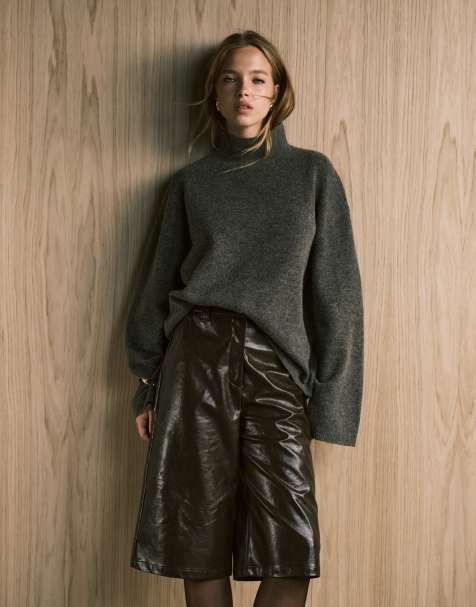 ASOS DESIGN longline jumper with funnel neck in mushroom - view 1