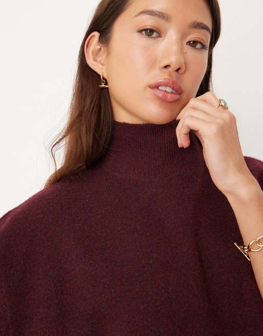 ASOS DESIGN longline jumper with funnel neck in plum