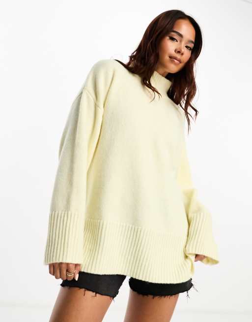 ASOS DESIGN longline jumper with high neck in butter yellow ASOS