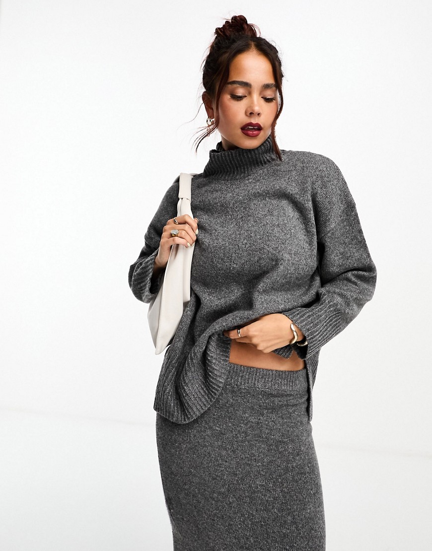 ASOS DESIGN longline jumper with high neck in charcoal-Grey