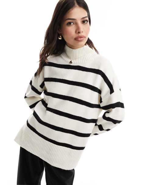 Hollister Co. CREW SWEATER STRIPES - Jumper - oatmeal/taupe