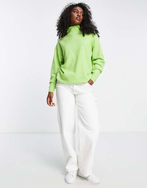 ASOS DESIGN longline jumper with high neck in lime green