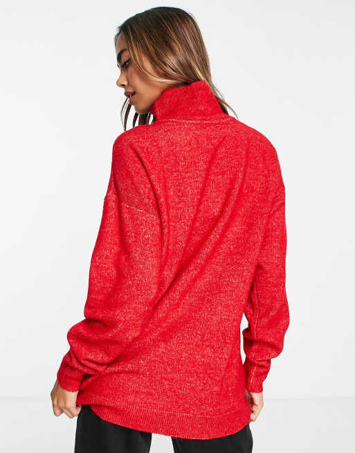 ASOS DESIGN longline jumper with high neck in red