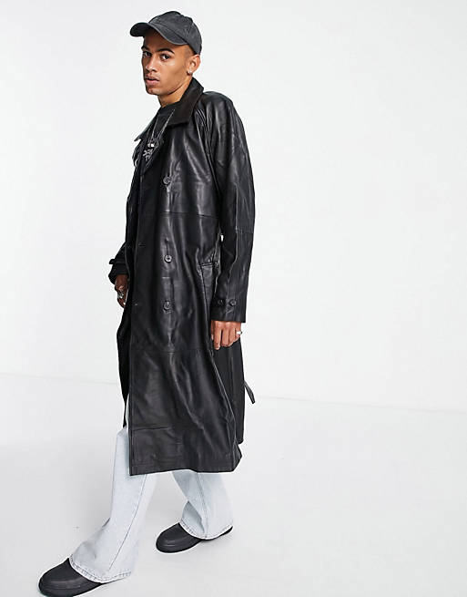 ASOS DESIGN longline leather trench in black