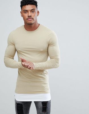 ASOS DESIGN longline long sleeve muscle fit t-shirt with crew neck with ...