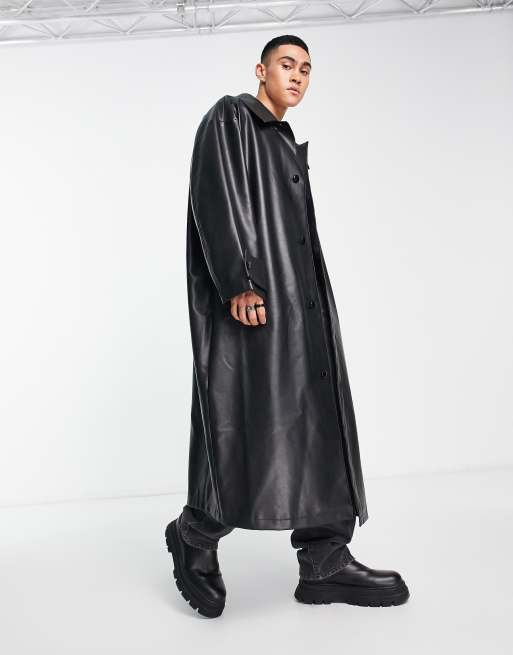 ASOS DESIGN – Longline-Mantel in extremer Oversize-Passform aus schwarzem Kunstleder