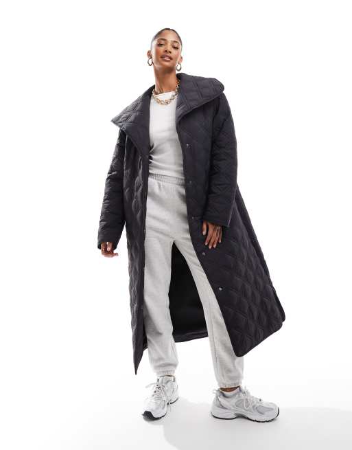 ASOS DESIGN – Longline-Mantel in Schwarz mit Wasserfallkragen und doppelter Steppnaht, 4 von 4