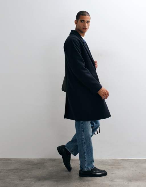 ASOS DESIGN – Longline-Mantel in schwarzer Wolloptik, 2 von 5