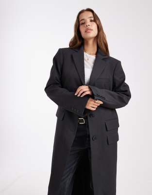 Asos Design Longline Menswear-inspired Blazer In Gray