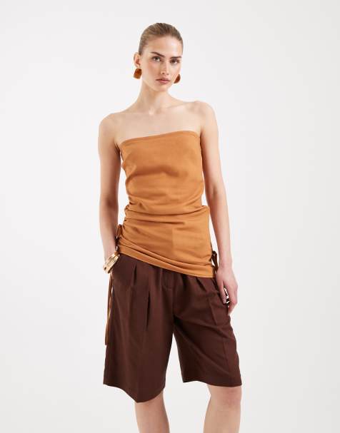 ASOS DESIGN longline mensy short in brown - view 1