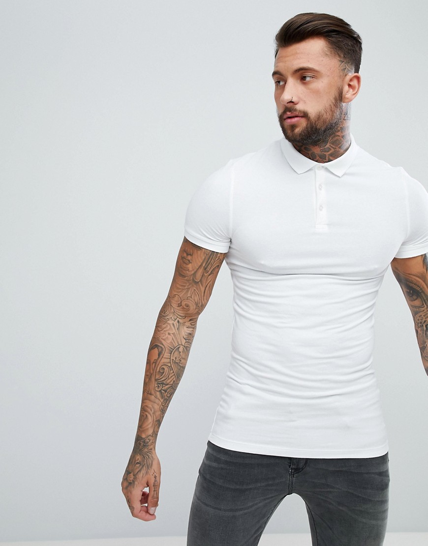 Asos Design Longline Muscle Fit Polo In Jersey In White