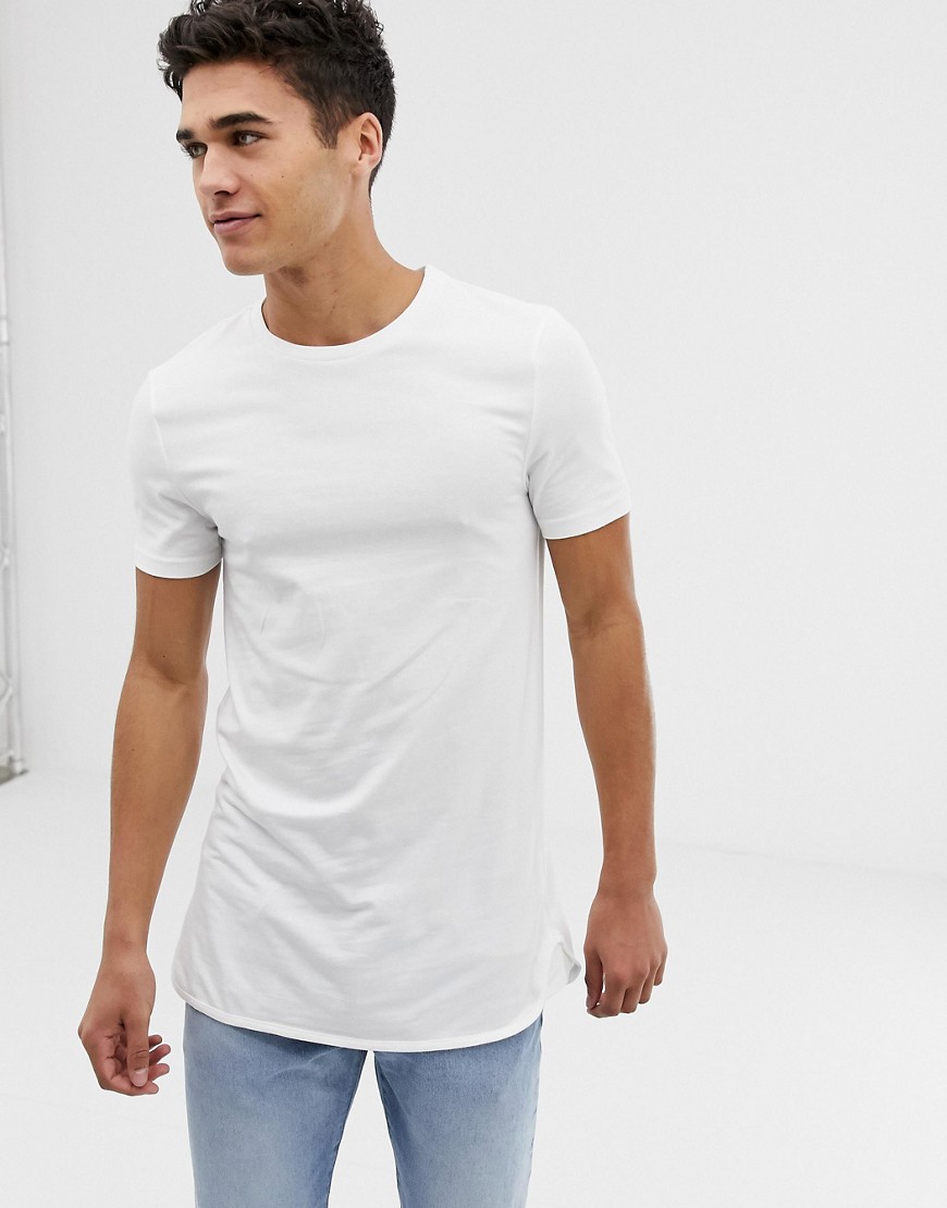 ASOS DESIGN longline muscle fit t-shirt and bound curved hem in white