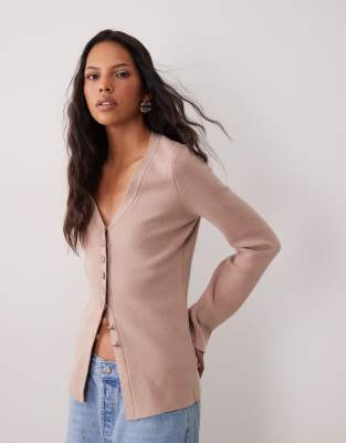 Asos Design Longline Nipped Waist Cardigan In Neutral