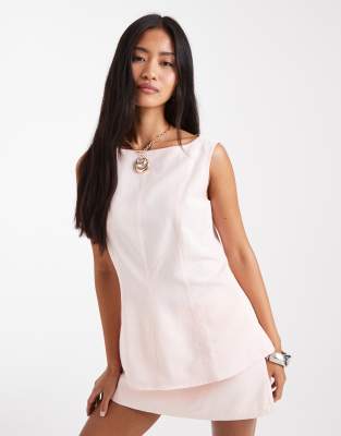 ASOS DESIGN - Longline-Oberteil aus Leinenmix in Rosa, Kombiteil-Brown