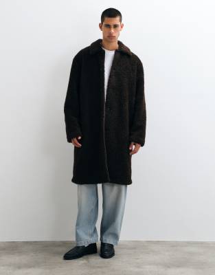 Asos Design Longline Overcoat In Animal Print