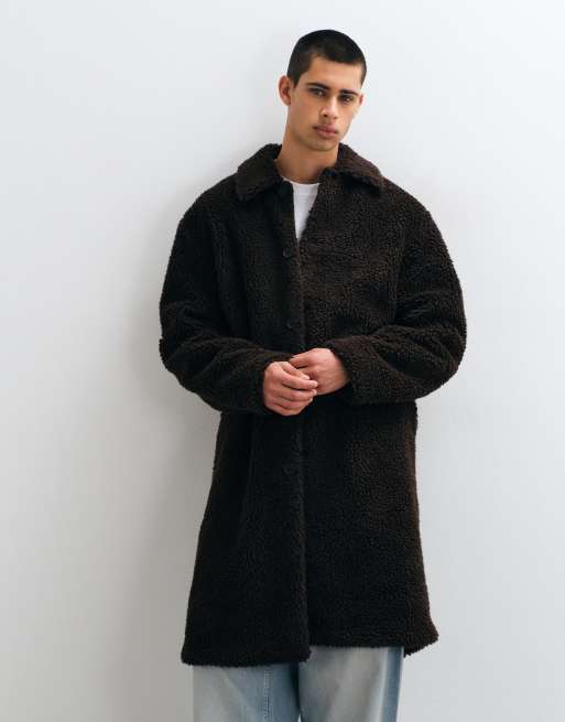 ASOS DESIGN longline overcoat in brown, 2 of 5