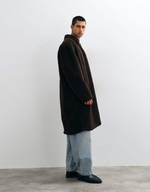 ASOS DESIGN longline overcoat in brown, 3 of 5