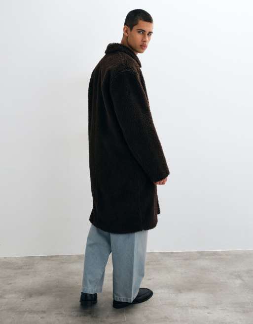 ASOS DESIGN longline overcoat in brown, 5 of 5