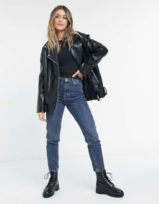 Long line outlet leather jacket