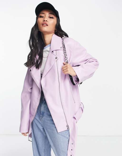 ASOS DESIGN longline oversized faux leather biker jacket in white