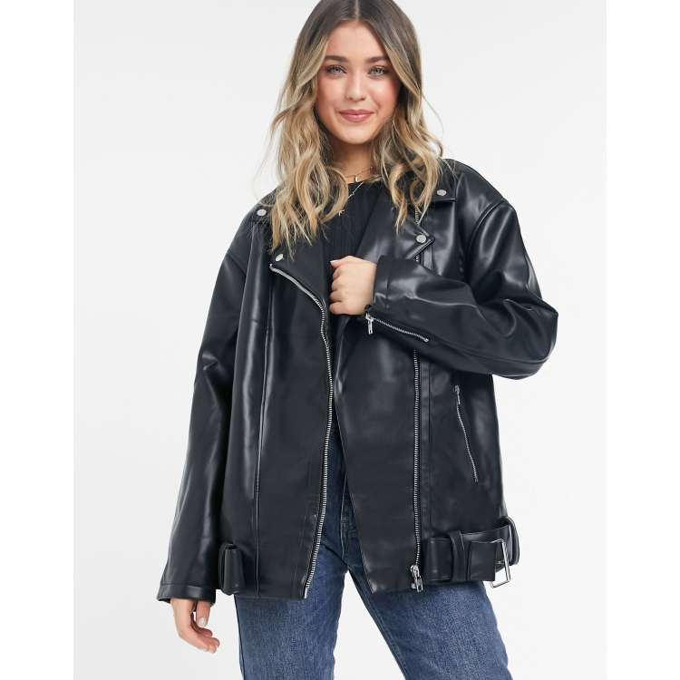 ASOS DESIGN white oversize leather look biker jacket