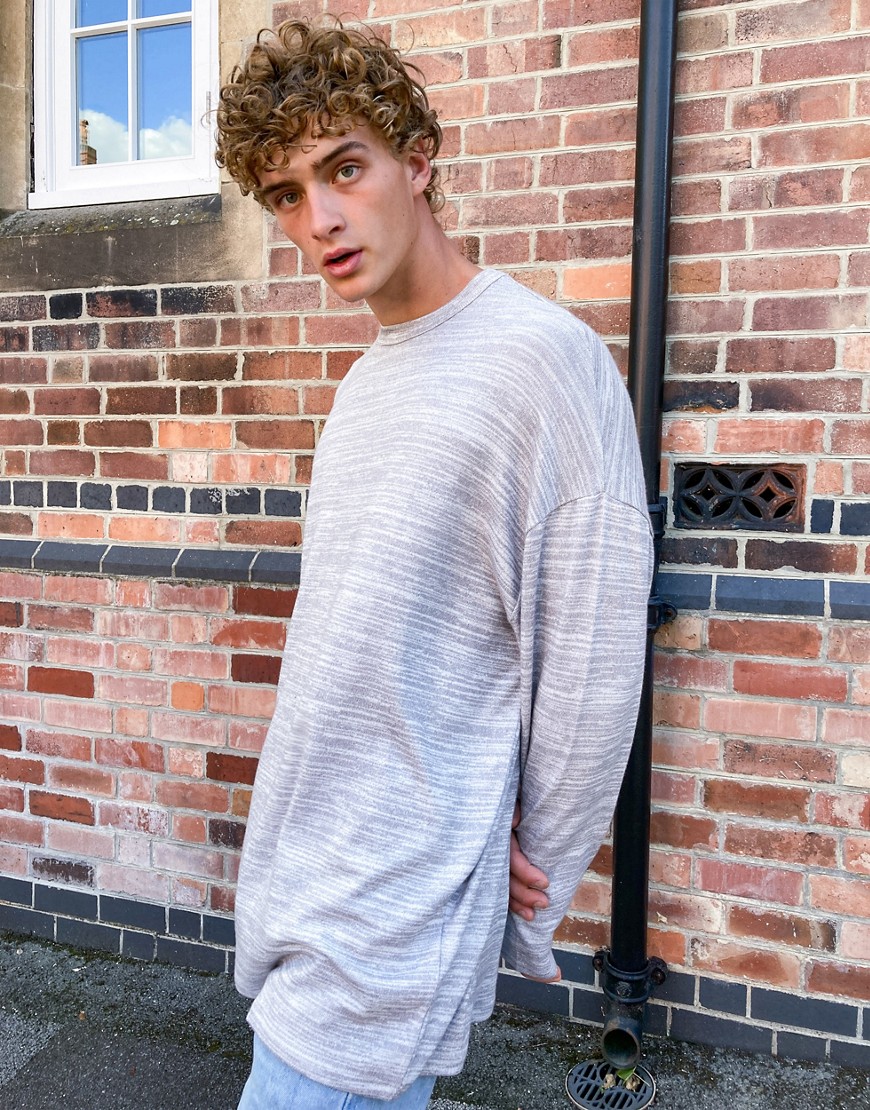ASOS DESIGN longline oversized long sleeve t-shirt in inject heathered fabric-Grey