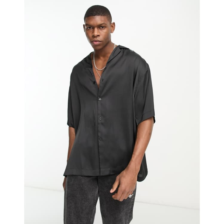 oversized black satin shirt