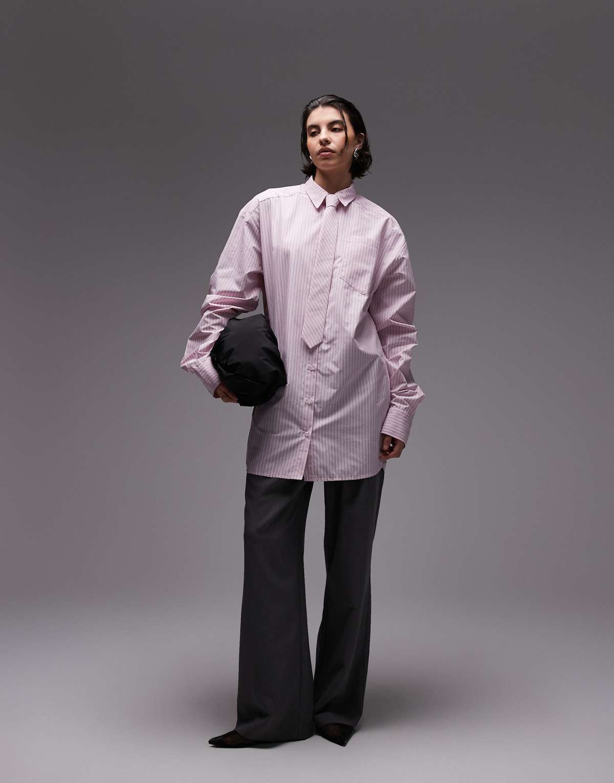 ASOS DESIGN longline oversized shirt with tie in pink stripe