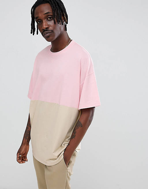 ASOS DESIGN longline oversized t-shirt with contrast half and half | ASOS