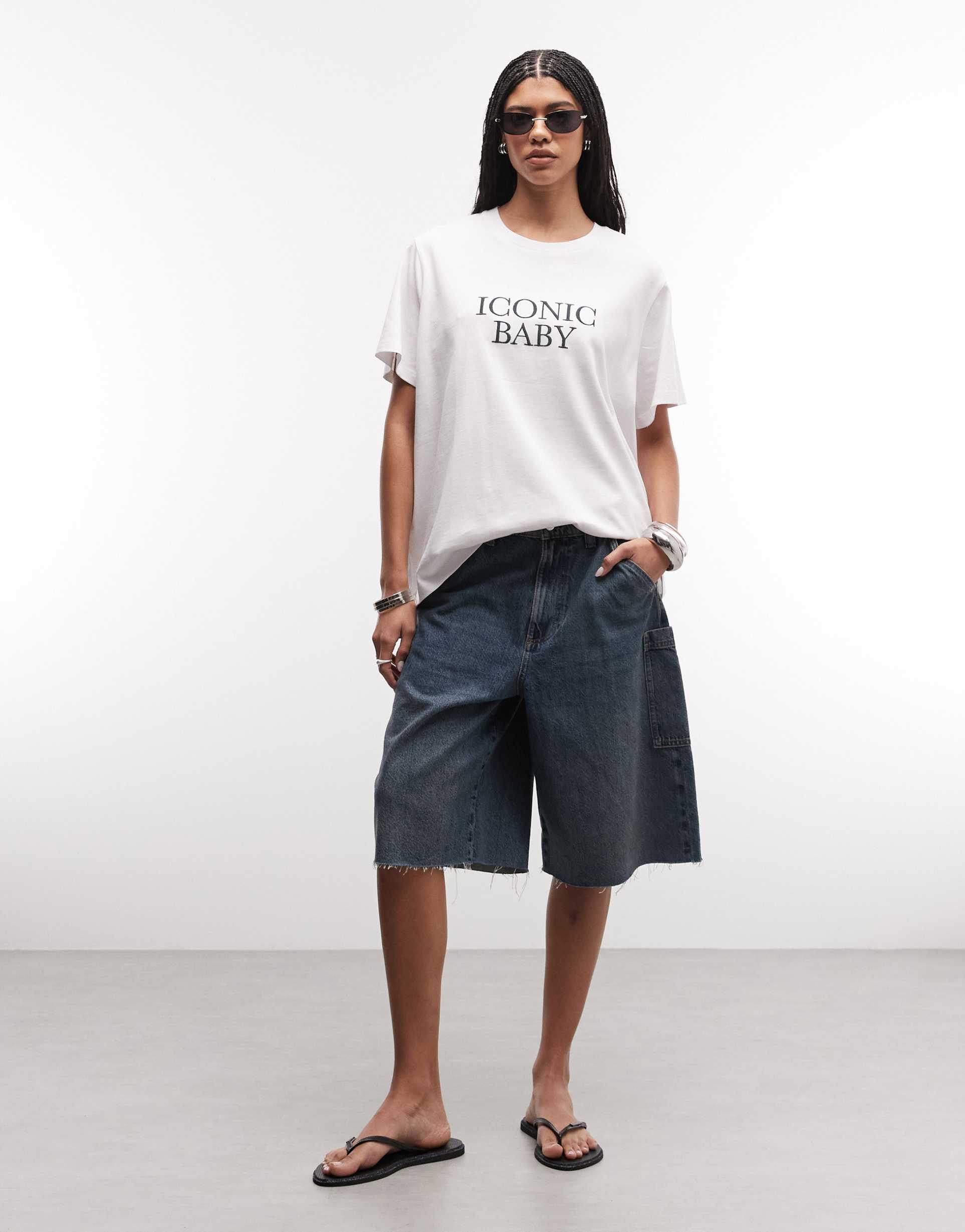 asos design longline oversized t-shirt with iconic slogan in white