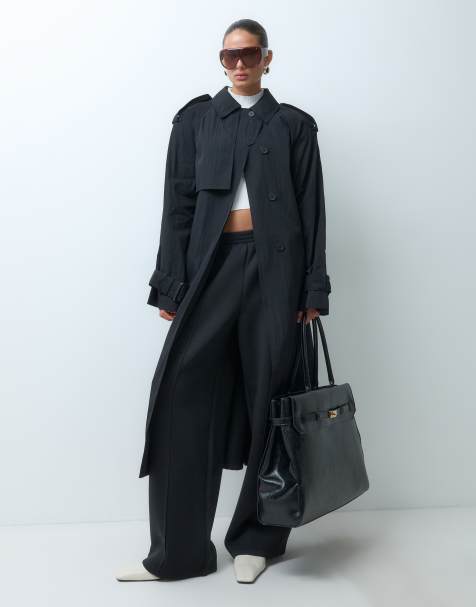ASOS DESIGN longline oversized trench coat in black - view 1
