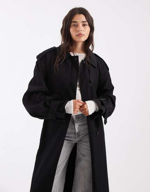 ASOS DESIGN longline oversized trench coat in black, 2 of 4