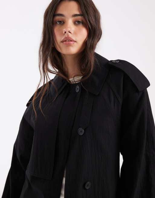 ASOS DESIGN longline oversized trench coat in black, 3 of 4