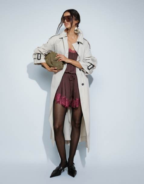 ASOS DESIGN longline oversized trench coat with shoulder pad in stone - view 1