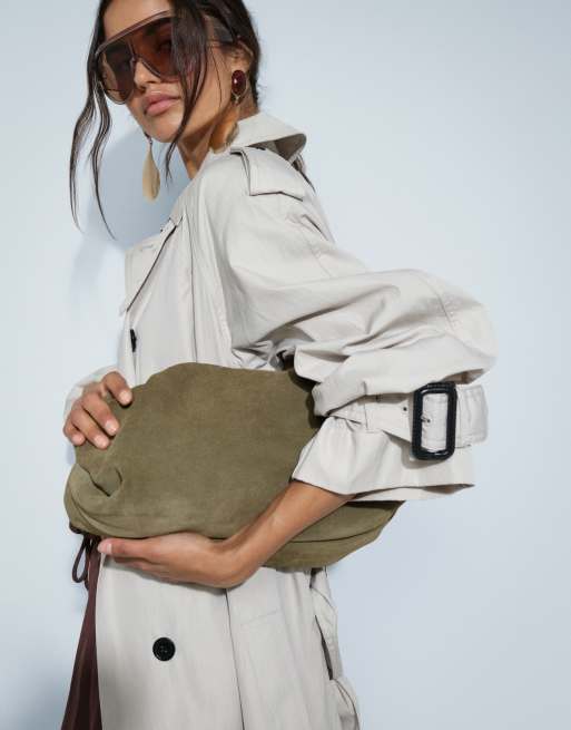 ASOS DESIGN longline oversized trench coat with shoulder pad in stone, 3 of 9