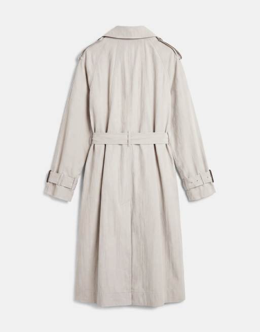 ASOS DESIGN longline oversized trench coat with shoulder pad in stone, 7 of 9