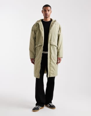 Asos Design Longline Parka Jacket In Green