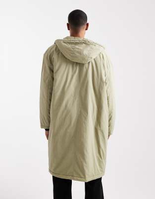Asos Design Longline Parka Jacket In Green