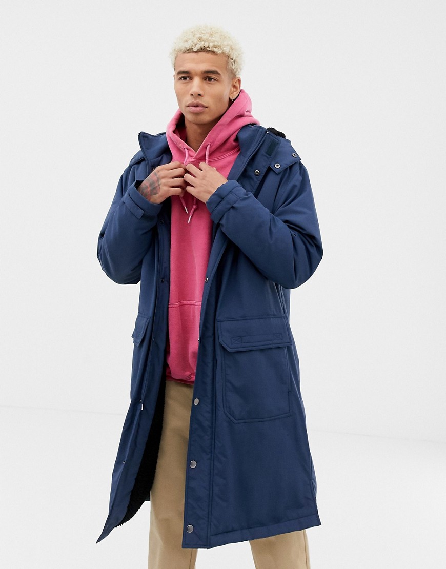 ASOS DESIGN longline parka jacket with hood-Navy